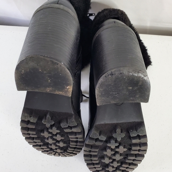 Guess Galway Leather Faux Fur Ankle Boot Size 10 Black Combat Bootie Lug Sole - Picture 8 of 15